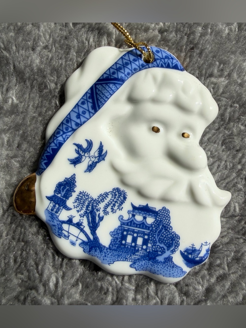 Cardew Blue Santa Claus Porcelain Christmas Ornament Blue Willow 3”